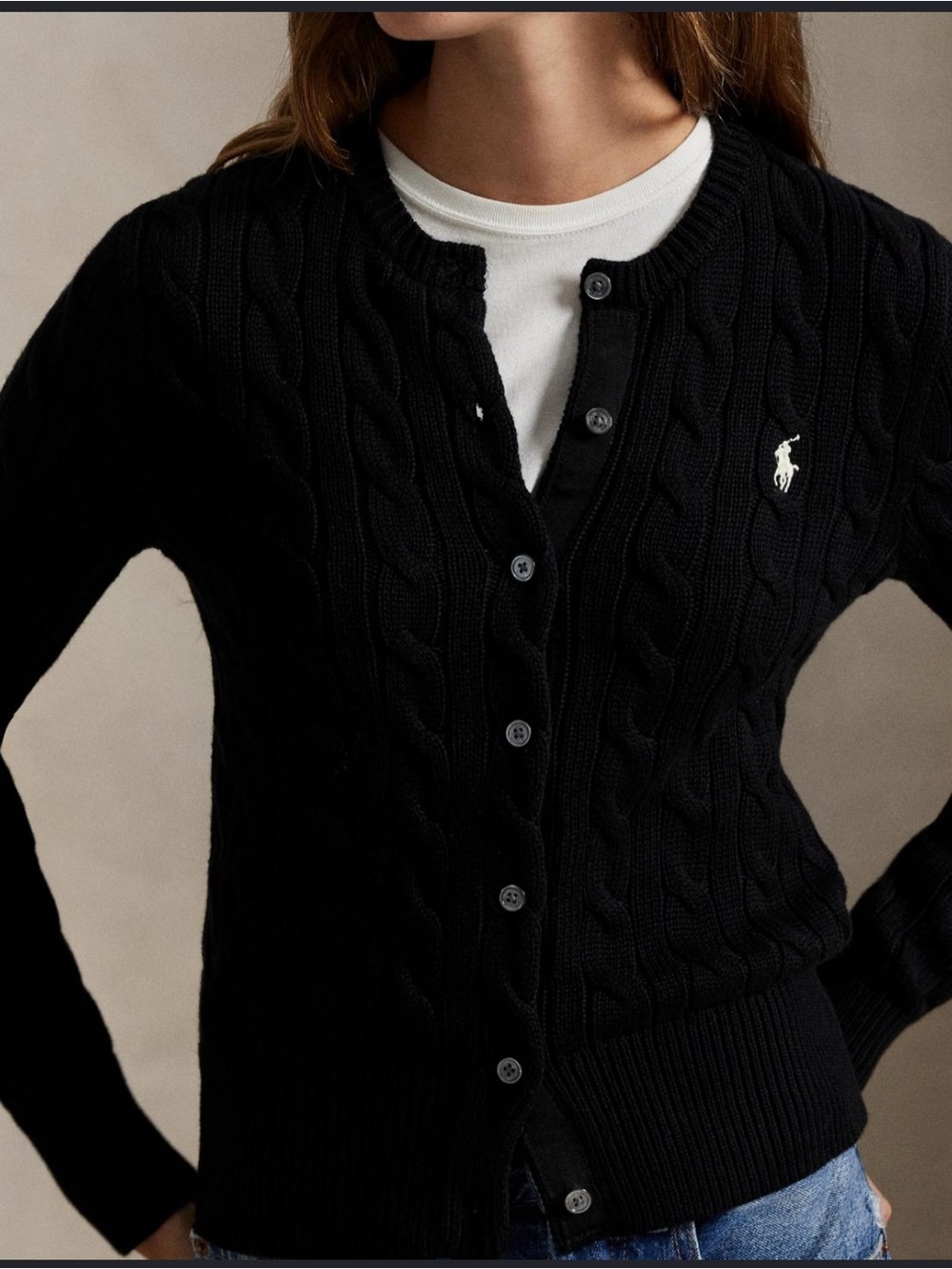 Polo Ralph Lauren Girl's Black Cable Knit Button Front Cardigan XL (16)